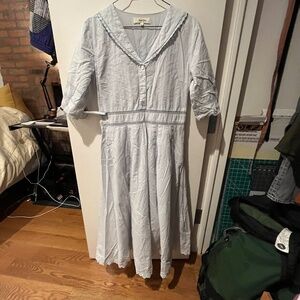 Simple Retro 100% Cotton light blue lined dress XL size 12 shell buttons